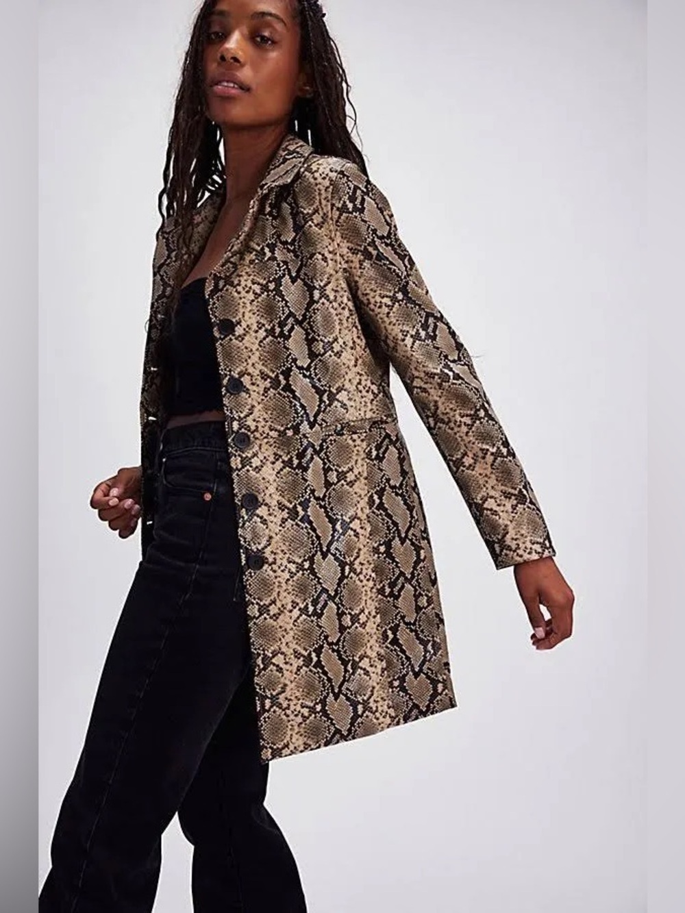 BLANK NYC Vegan Snakeskin Trench Coat
